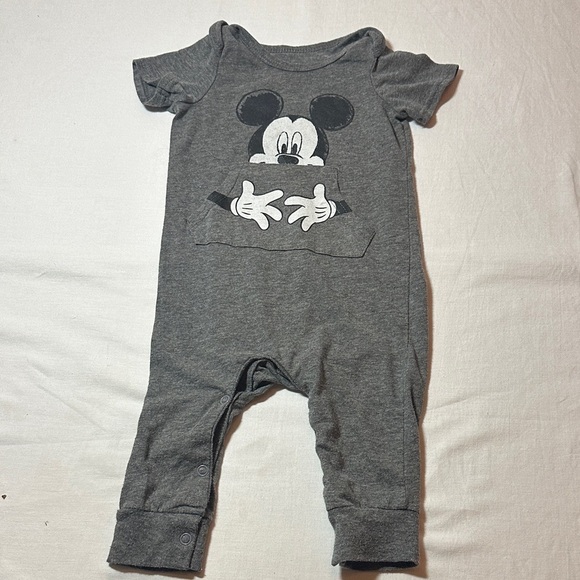 Disney Baby Charcoal Gray Romper with Mickey Mouse Design - Picture 1 of 3